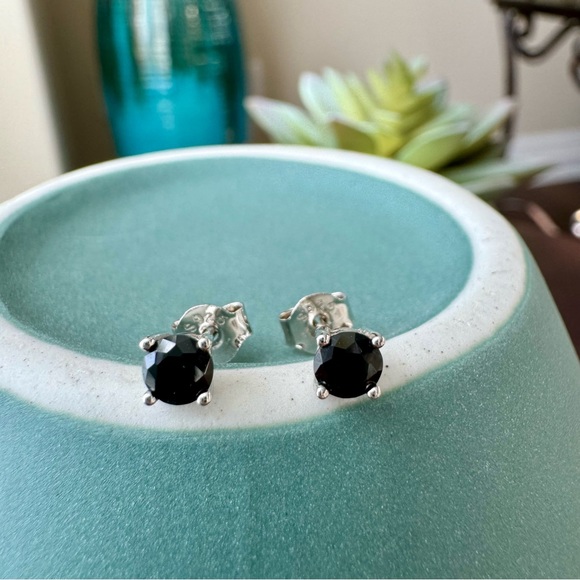 Jewelry - Black Cubic Zirconia Sterling Silver Stud Earrings, Black Stone Earrings 4mm